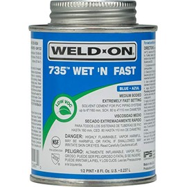 Weld-On 12497 735 Wet 'N Fast Medium-Bodied High Strength PVC Cement - Extremely Fast Setting and Low-VOC, Blue, 1/2 Pint (8 fl oz)