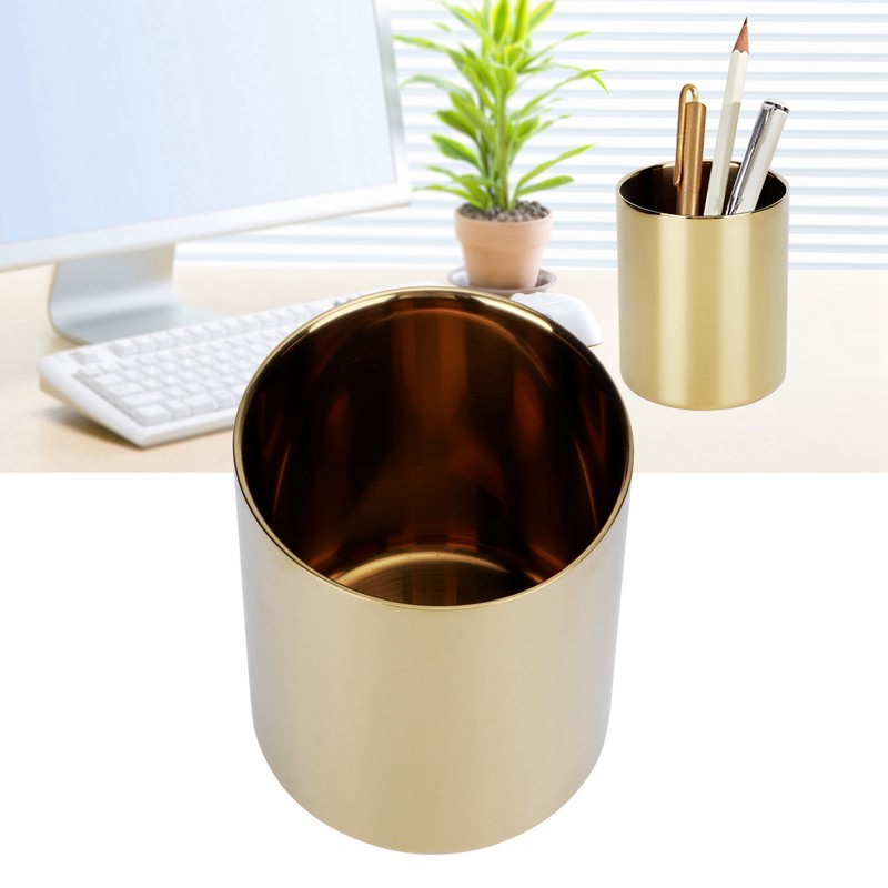 Stainless Steel Pencil Cup Holder Desk Organizer Flower Vases Pen