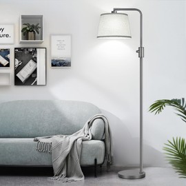 【Upgraded】 Dimmable Floor Lamp, 1000 Lumens LED Edison Bulb Included, Arc Floor Lamps for Living Room Modern Standing Lamp with Linen Shade, Tall Lamps for Living Room Bedroom Office Dining Room-Grey