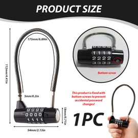 Supecesorio Steel Cable Padlock with 4 Digit Combination 175 mm Wire Rope Waterproof & Theft Proof for Bicycle, Luggage, Lockers, Tool Box & Shed