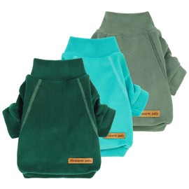 Fitwarm 3 Pack Fleece Dog Sweater, Turtleneck Dog Sweatshirt, Dog Winter Clothes for Small Dogs Boy Girl, Pet Pullover Jumper, French Bulldog Apparel, Dark Green, Teal Green, Olive Green, XL