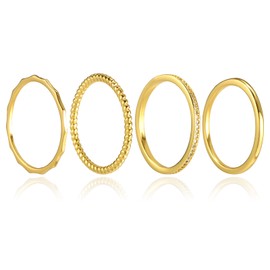 Mikovivi 4pcs Stackable Rings for Women, Gold Dainty Copper & Non Tarnish Half Cubic Zirconia Thin Band Rings Set Trendy Statement Gold Stacking Thumb Jewelry Accessories (A 8)