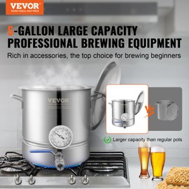 VEVOR Brew Kettle 5 Gal, Brewing Pot Stainless Steel, Brew Kettle Pot for Beer Brewing with Filter&Filter Tray, Tri Ply Bottom