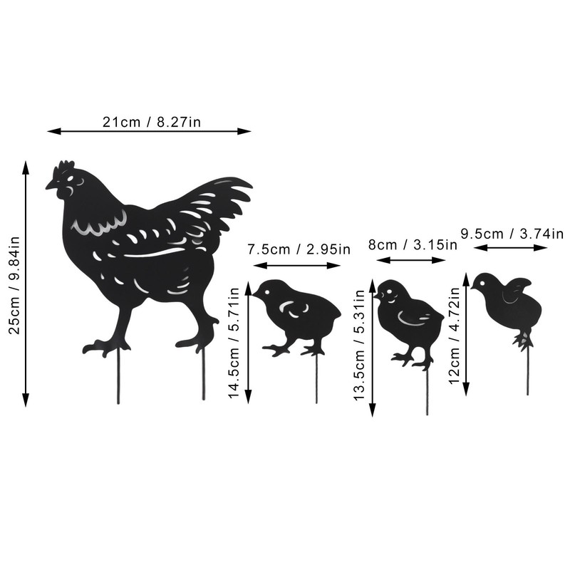 4Pcs Hen Chicken Silhouette Hollow Stake Design Cute Hen Chicken