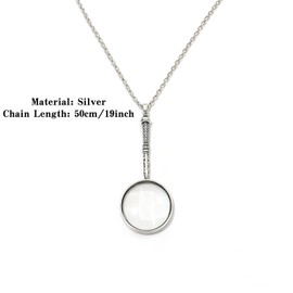 Uppmeant Vintage 925 Sterling Silver Magnifying Glass Necklace - 10X Loupe Monocle Necklace Pendant Reading Magnifier Lens