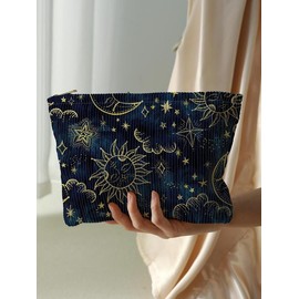 Star & Moon & Sun Pattern Cute Makeup Bags , Casual Lightweight Multi-functional Cosmetic Bag, Zipper Makeup Organizer Pouch Makeup Bag for School & Daily Use