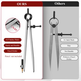 8 inch Professional Woodworking Compass Scribe, Spring Wing Drafting Divider 0.27 inch Thick Scriber with Pencil Holder,Metal Leather Work Scribe Tool Carpenter Compass for Geometry