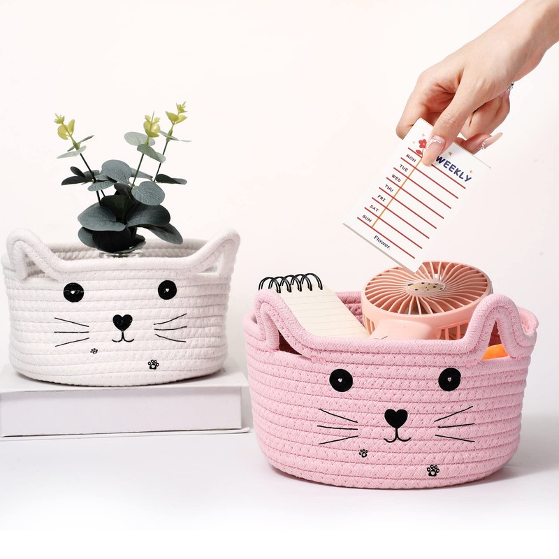 Zopeal - Cestino portaoggetti a forma di gatto con orecchie,