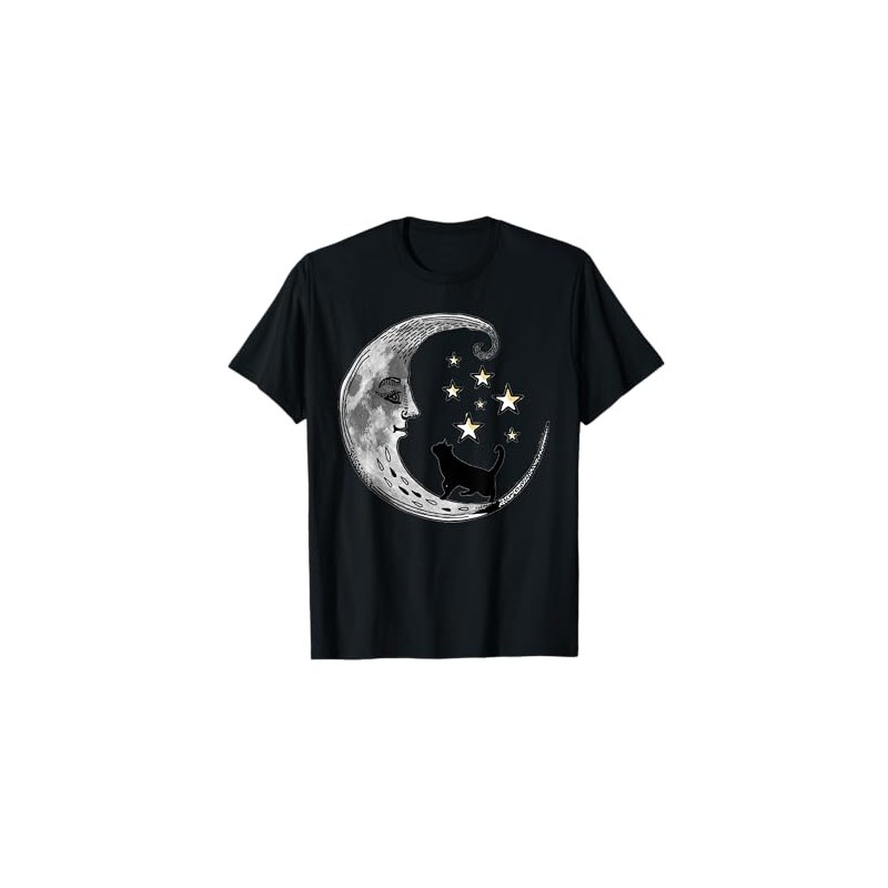 Moon and Stars with Black Cat T-Shirt for Men Women