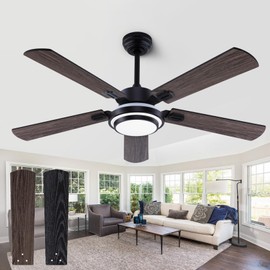 QUTWOB 52" Brushed Nickel Ceiling Fan,Farmhouse 5 Blades Ceiling Fans with Lights, Indoor/Outdoor Ceiling Fan with Remote Control for Patio, Bedroom,Living Room,Dining Room,etc. (Black)
