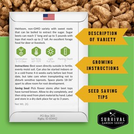 Sugar Beet Seeds for Planting - High Sugar Content Beets for Garden Growing, Heirloom Variety for Home Use Or Livestock Feed, Non-GMO Open Pollinated - Survival Garden Seeds (2 Pack)