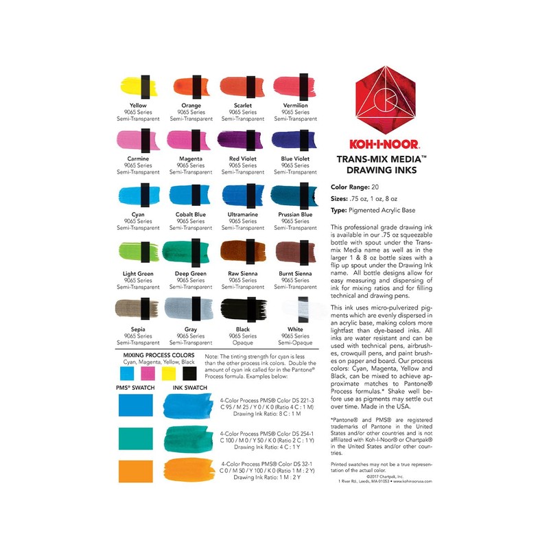 Koh-I-Noor Translucent Mix Media Pigment-Based Drawing Ink, 0.75 Oz. Bottle,