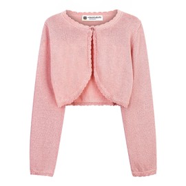 BlackButterfly Girls Long Sleeve Sparkle Cardigan Childrens Kids Bolero Shrug (Baby Pink, 9-10 Years)