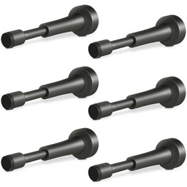 6PCS Spring Door Stoppers for Wall - 4.33 Inch Aluminum Door Stops, Matte Black Door Stoppers for Bottom of Door, Doorstops for Inside Door with Silicone Tip, Screw & Adhesive Installation