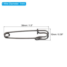 MECCANIXITY Safety Pins 1.5 Inch Large Metal Sewing Pins for Blankets Skirts Crafts Brooch Making Black 50Pcs