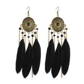 fdsmall Earrings for Women Faux Feather Earrings Bohemian Fringe Tassel Long Drop Dangle Earrings Long Vintage Dangle Earrings Jewellery Accessories for Women Girls, Feather, metal