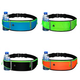 Running Belt for Men and Women. Running Belt with Bottle Holder. Waterproof Sports Fanny Packs for Sports, Travel or Trekking. Elastic and Adjustable Belts for Mobile and Water., blue
