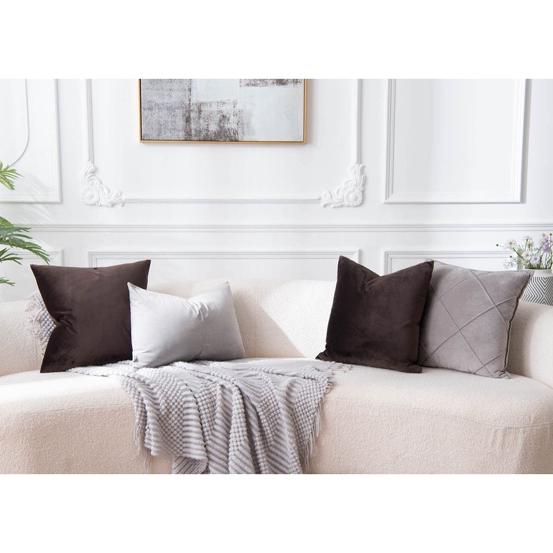 JUSPURBET Solid Coffee Velvet Throw Pillow Covers 40x40 CM Set