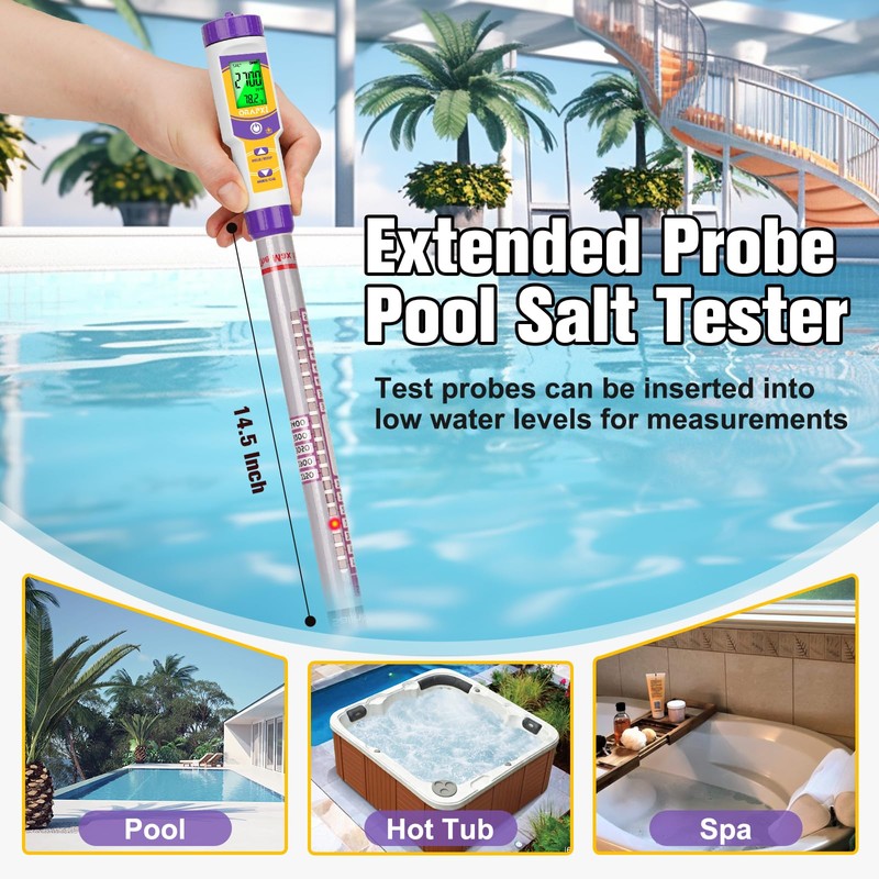 ORAPXI Salinity Meter | Extended Probe Pool Salt Tester |