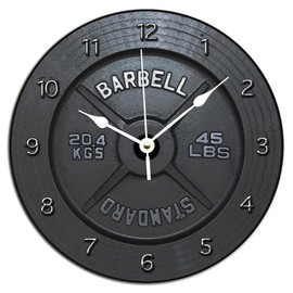 ArogGeld Barbell Wooden Wall Clock Rustic Style Battery Operated Silent Non Ticking Clocks Numerals Decorative for Kitchen Living Room Bedroom Office Farmhouse Gift 10 Inch, White, qq2zw693307k
