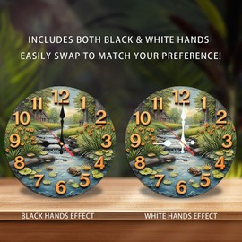 Rustic Frog Pond Scene Wall Clock 10-Inch Wooden Wall Clock, Silent Movement, Battery Operated (AA Batteries Not Included), Artistic Home Decor, Perfect for Home Accents