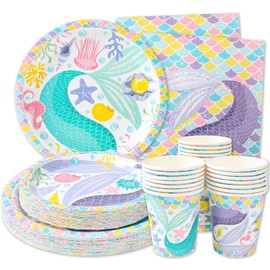Mermaid Birthday Decorations (Serves 24) Dinner Plates, Dessert Plates, Cups, Napkins. Mermaid Party Supplies for Kids, Boys, Girls and More
