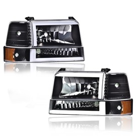 CROSSDESIGN LED DRL Headlights Compatible With Ford F150 F250 F350 Bronco 1992-1996 bumper Headlamp Clear lens Black Housing Amber Reflector