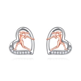 YONFQE Gymnastics/Ballet/Golf Earrings 925 Sterling Silver Rose Gold Sports Stud Earrings Heart Shaped Jewelry Gifts for Women Sports Lovers, normal, Sterling Silver, Cubic Zirconia