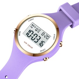 Women LED Display Elecreonic Watch Fashion Chrono Alarm Digital Clock Woman Outdoor Sport Wirstwatch (Purple)