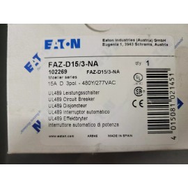 Eaton FAZ-D15/3-NA  Circuit Breaker, 15A, 277/480V, 3P, DIN Rail,
