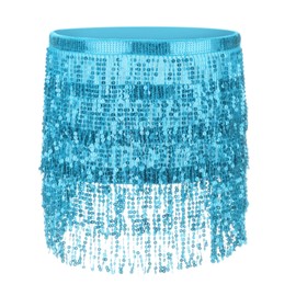PATIKIL Women's Sequin Tassel Skirts 73x15 Inch, Rave Fringe Sparkle Skirt Belly Dance Hip Scarf for Women Festival Party Costume Performance, Light Blue
