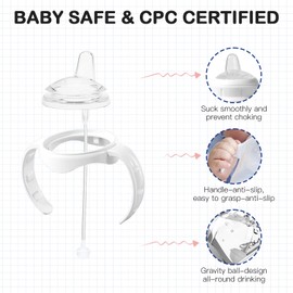 Sippy Cup Conversion Kit for Dr Brown Wide Mouth Baby Bottles, Soft Straw top and Weighted Straw Transition Kit with Handles, Set of 3