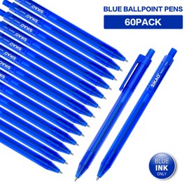 Pens Bulk, Blue Pens, 60Pack Ballpoint Pens for Smooth Writing Pens No Smear, Blue Ink Pens Medium Point 1.0mm, Retractable Pens, Click Pens, Ball Point Pens, Server Pens, School Office Supplies