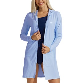 Willit UPF 50+ Women's Swim Cover Up Sun Protection Beach Swimwear Bathing Suit Long Hoodie Jacket SPF Fog Blue XXL