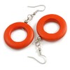 55mm Long/Round Orange Painted Wood Drop Earrings