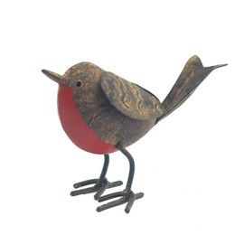 MAISONICA Metal Standing Robin Redbreast Distressed Lifelike Beautiful Garden Ornament Gift