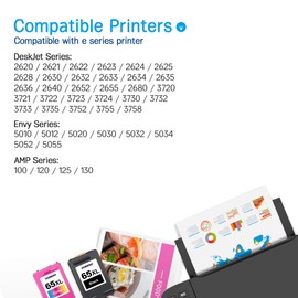 65XL 65 Ink Cartridges Black/Color Combo Pack | 2-Pack | for HP Ink 65 65 XL | Works for HP Deskjet 3700 3755 3752 3772, Envy 5055 5058 5052 5032 5000 Series | T0A36AN