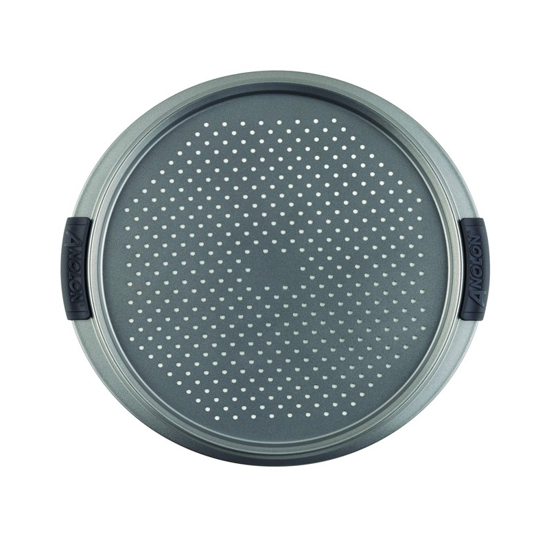 Anolon Advanced Nonstick Bakeware 13-Inch Pizza Crisper, Gray with Silicone