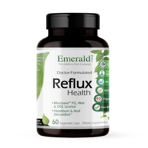 Emerald Labs Reflux Health - Dietary Supplement with Mucusave FG, Aloe Vera Extract, DGL Licorice for Healthy Digestion and Heartburn Relief - 60 Vegetable Capsules