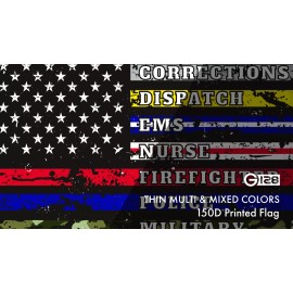 G128 5 Pack: Thin Line First Responders American Flag 3x5 Ft Printed 150D Poly