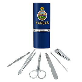 Kansas State Flag Stainless Steel Manicure Pedicure Grooming Beauty Care Travel Kit