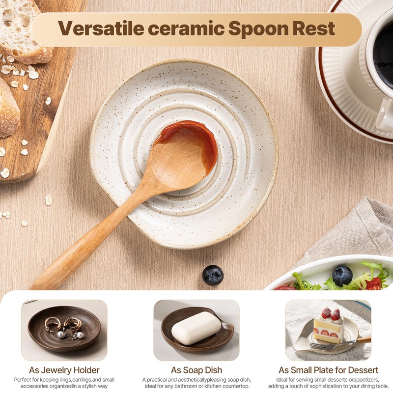 ArtifexCeram Spoon Rest, Large Stoneware Drip Tray for Multiple Utensils,