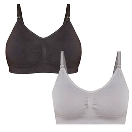 Motherhood Maternity Women’s Seamless Clip Down Nursing Bra Machine Washable Sizes S–3X Available in 1 & 2 Packs, Black/Grey 2 Pack, Small