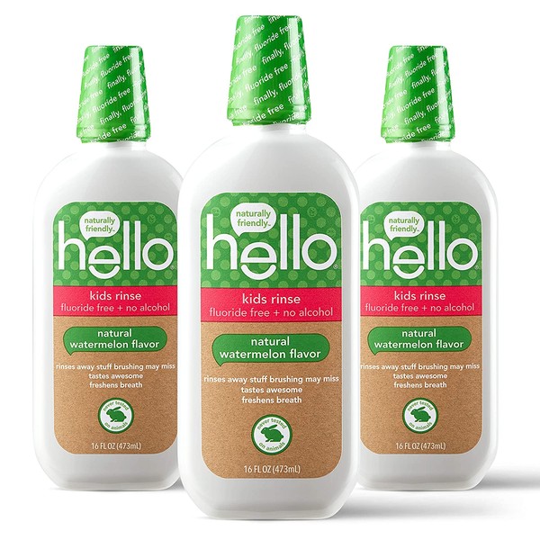Hello Oral Care Kids Fluoride Free and SLS Free Rinse, Organic Watermelon, 3 Count