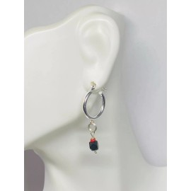 Unbranded Sterling Silver and Genuine 4mm Azabache Jet Hoop Earrings