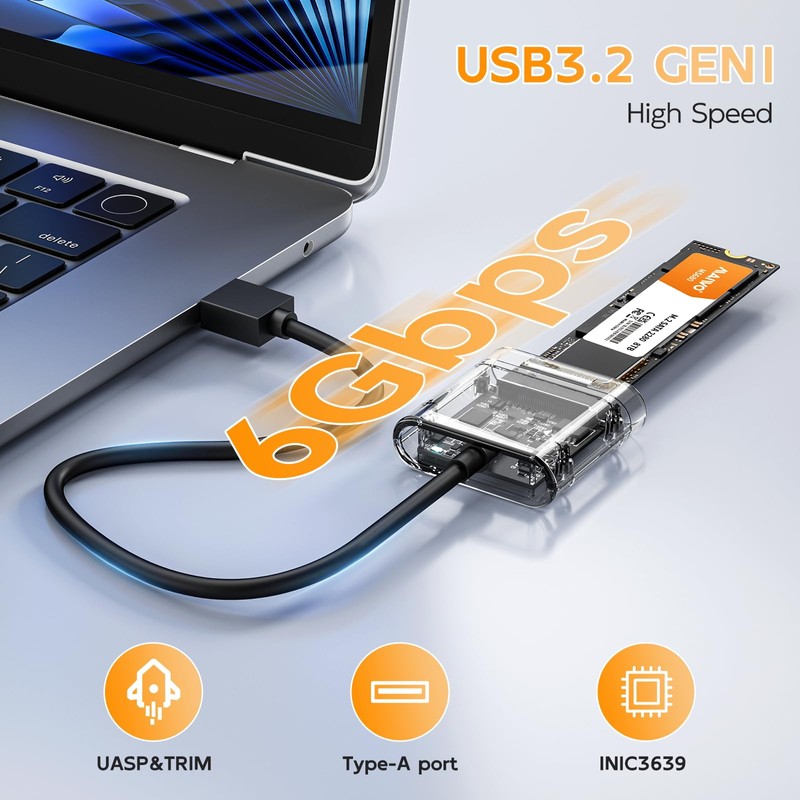 MAIWO M.2 SATA SSD Enclosure for B+M Key, USB3.0 to