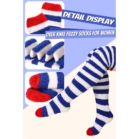 CutiePlusU - Calcetines altos de forro polar coral para mujer, 1 par, azul, blanco, One Size