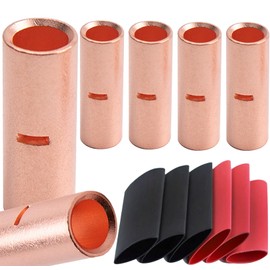 SVAAR 6 PCS 0000 Gauge Non Insulated Butt Connectors 4/0 AWG Uninsulated Butt Splice Connectors Crimp Repair Butt Splices Kit Bare Pure Copper Seamless Barrel Splice Terminals & 6 PCS 3:1 Heat Shrinks