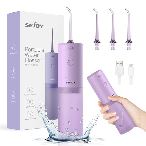 Water Flosser Dental Oral Irrigator Teeth Cleaner Portable Travel Rechargeable Cordless,IPX7 Electric Plaque Remover 3 Modes 3 Jet Tips 140ml
