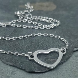 Stainless Steel Open Heart Handmade Adjustable Dainty Choker Necklace 14" +2" Extender